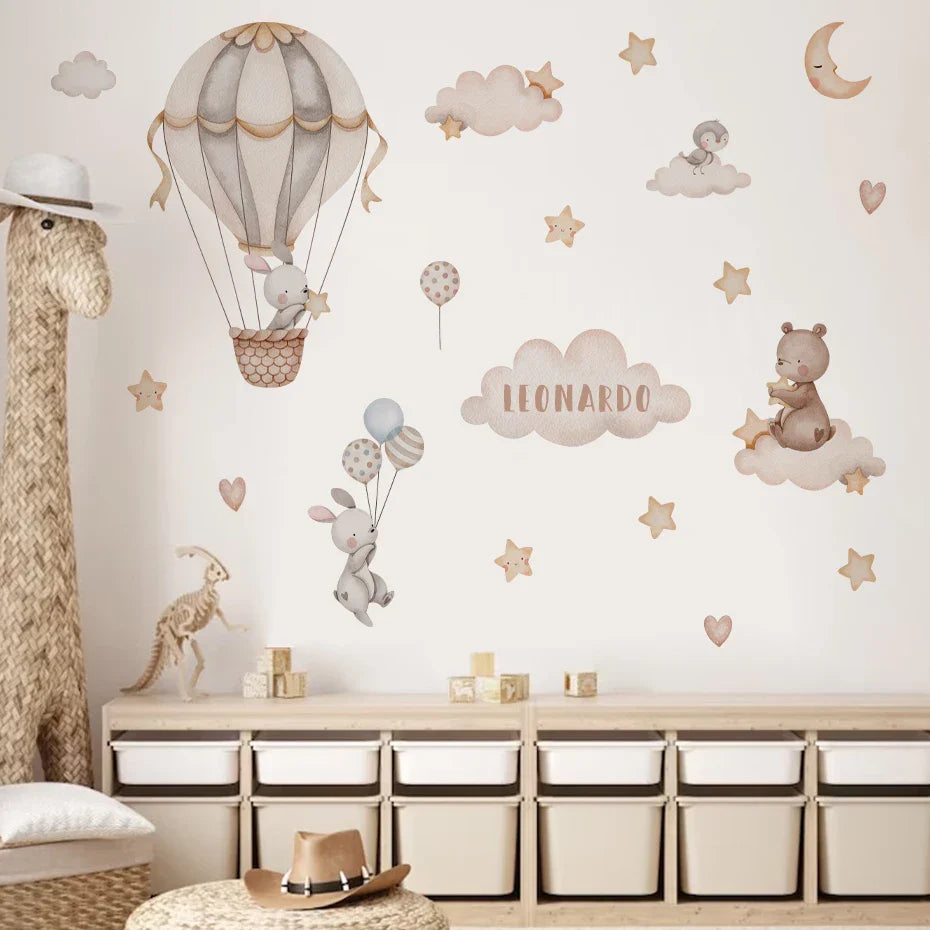Personalized Hot Air Balloon Bunny Nursery Wall Decal