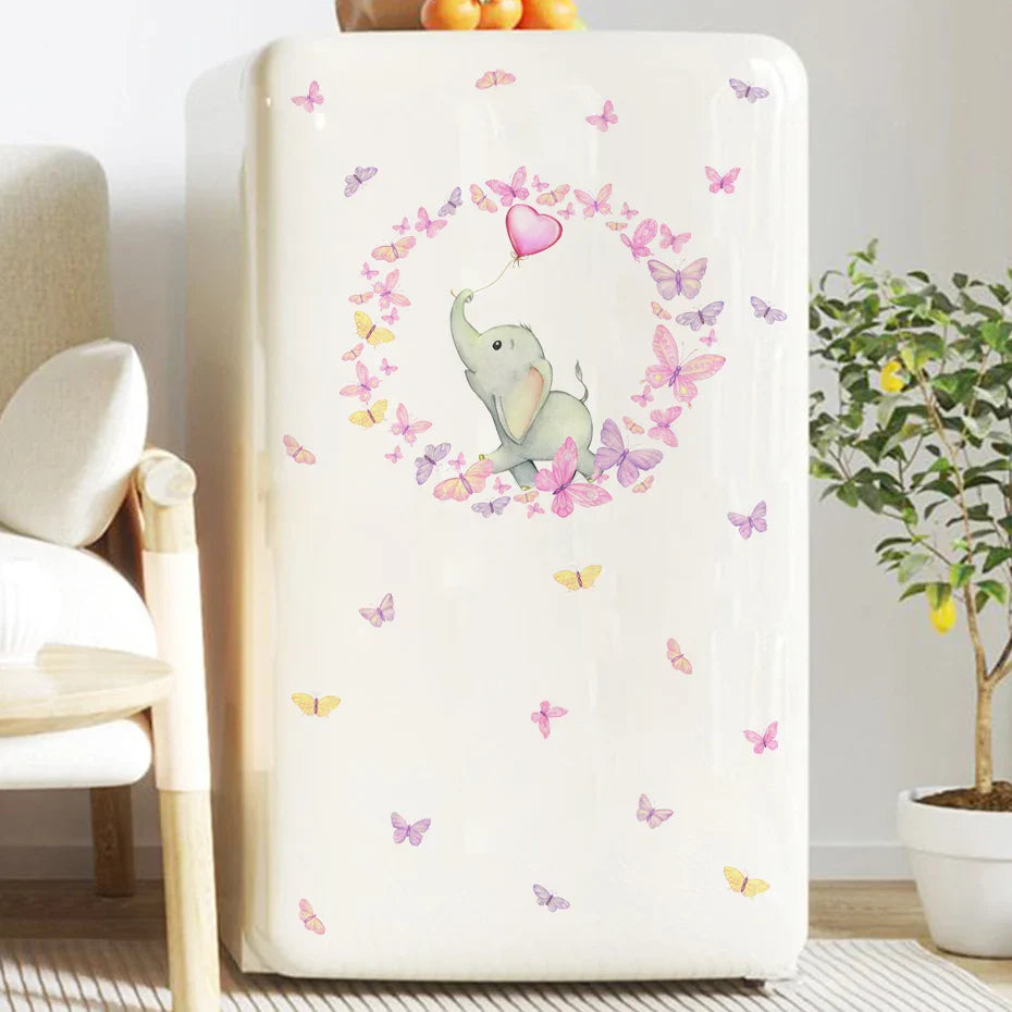 Pink Butterflies Elephant And Balloon Wall Mural For Nursery