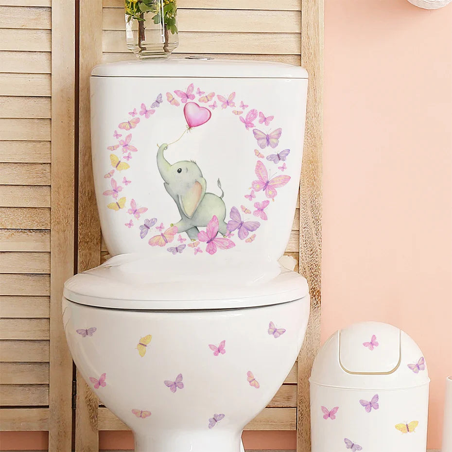Pink Butterflies Elephant And Balloon Wall Mural For Nursery