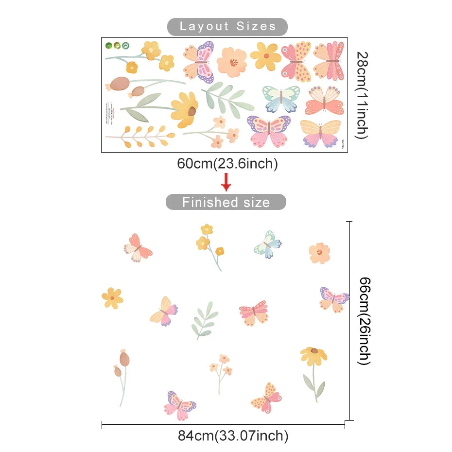 Pink Butterfly Bird Wall Decals