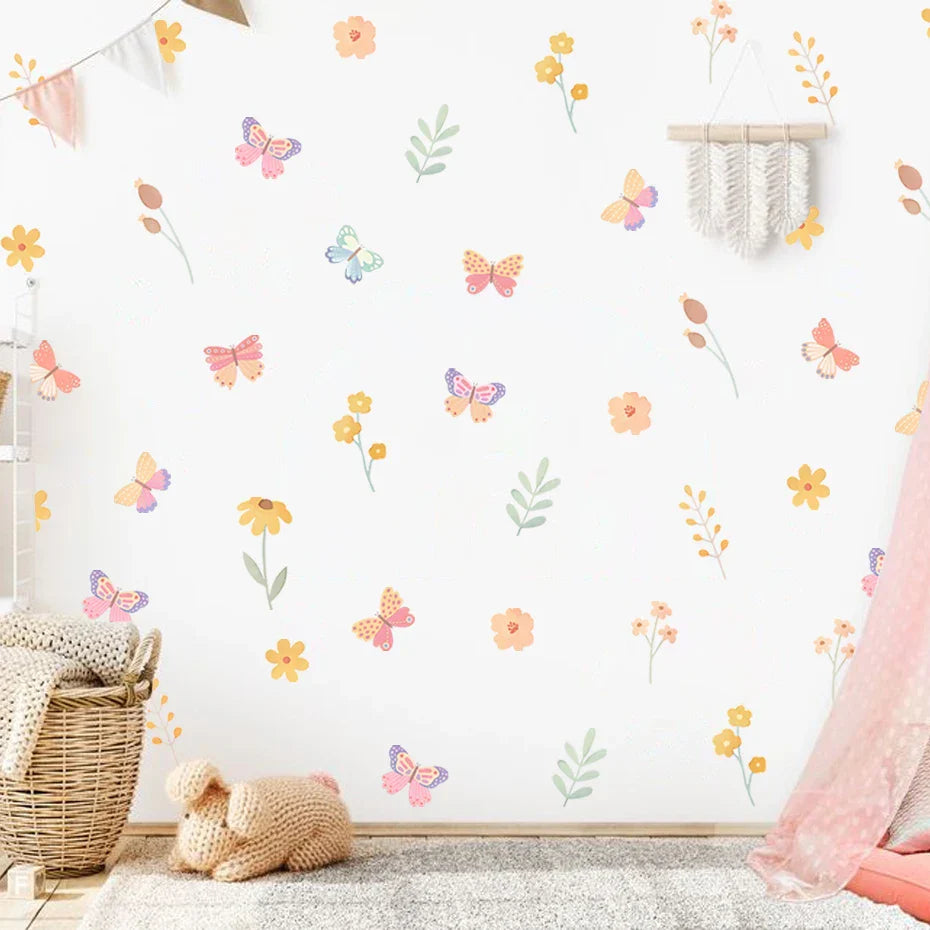 Pink Butterfly Bird Wall Decals