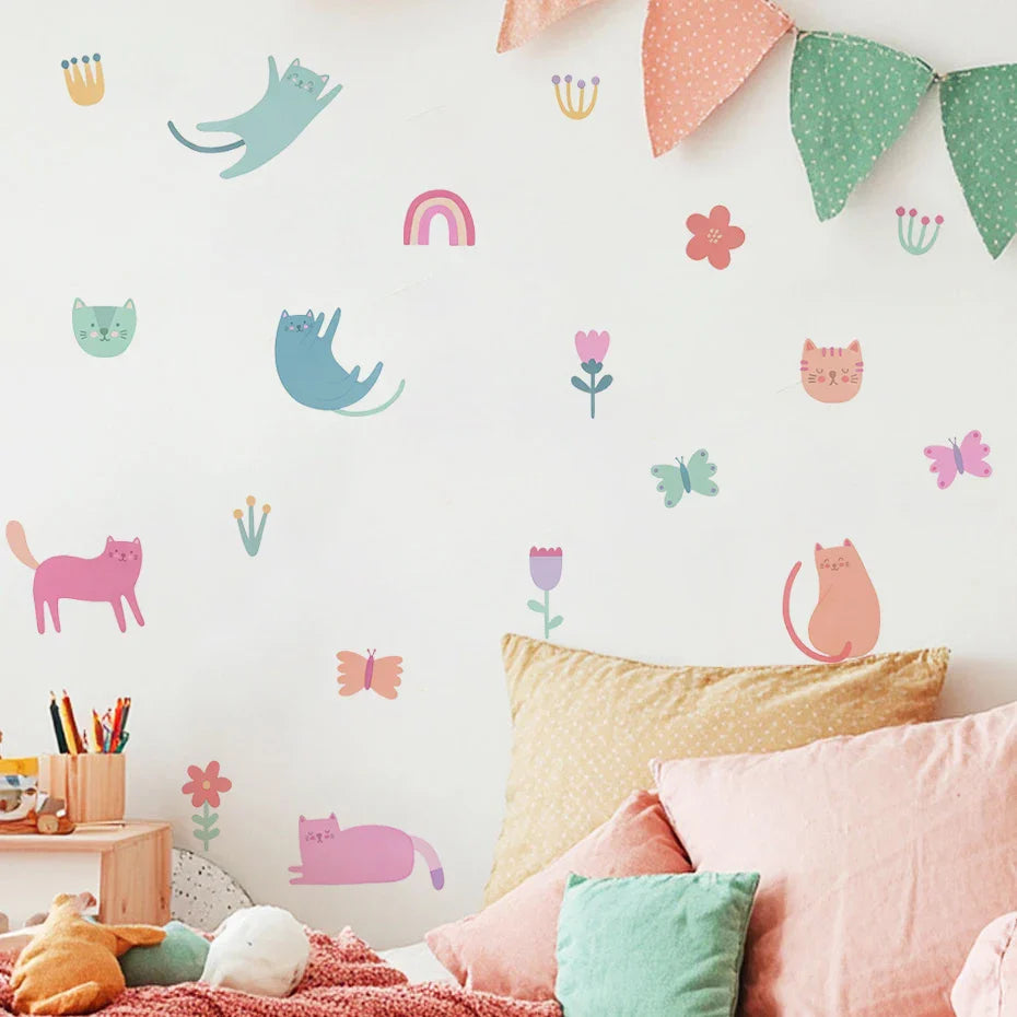 Pink Cats And Colorful Kittens Wall Decals For Kids Room