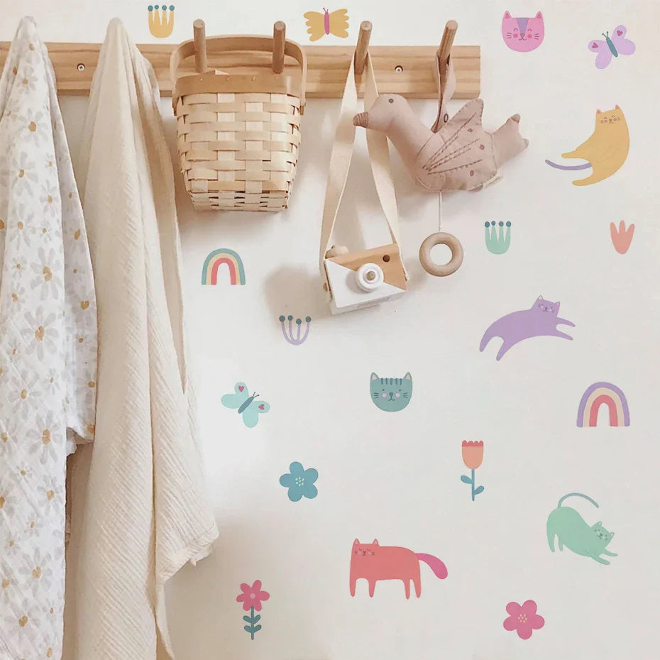Pink Cats And Colorful Kittens Wall Decals For Kids Room