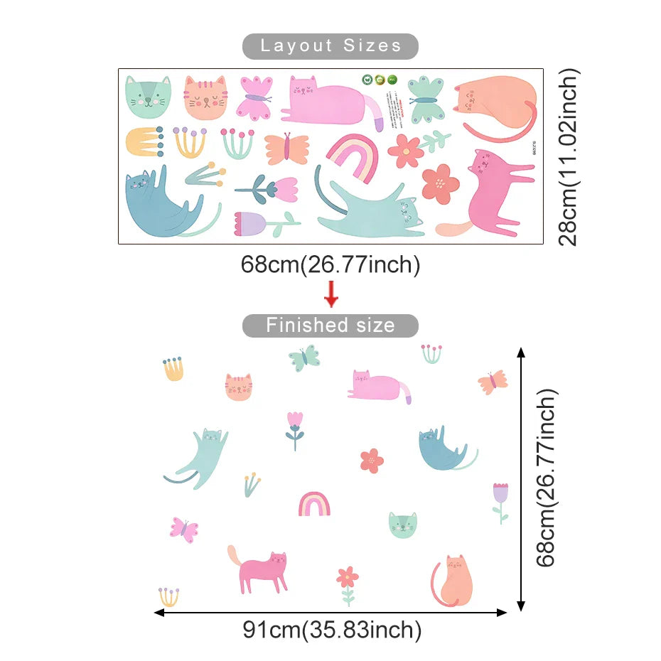 Pink Cats And Colorful Kittens Wall Decals For Kids Room
