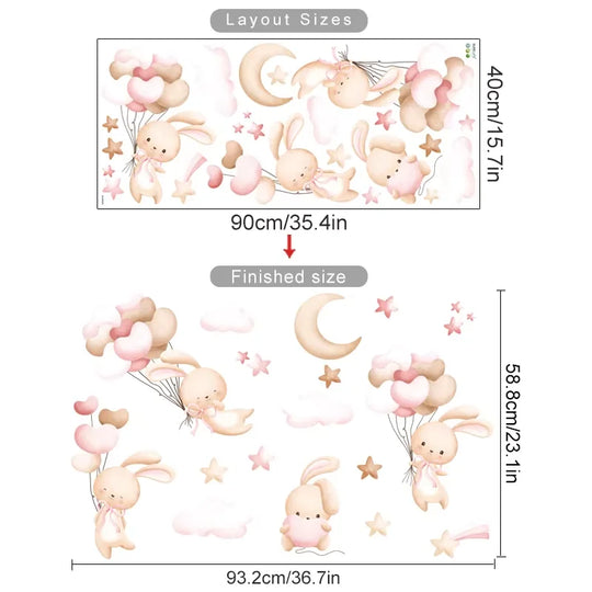 Pink Teddy Bear Balloon Stars Wall Decals