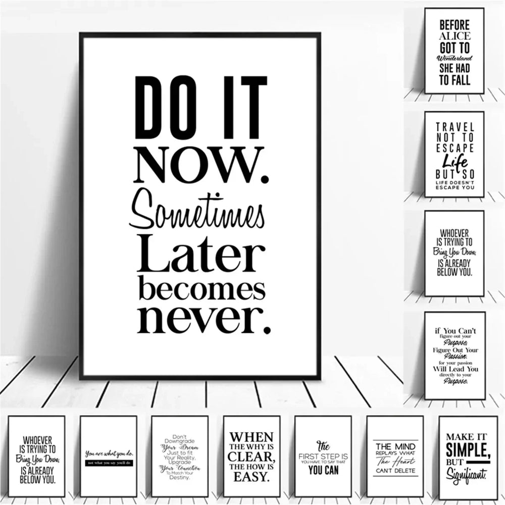 Positive Energy Black White Quote Canvas Wall Art