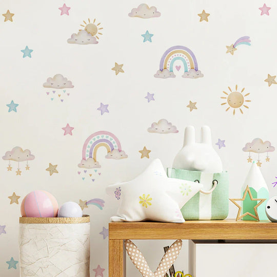 Rainbow Clouds And Stars Wall Decals For Baby Room