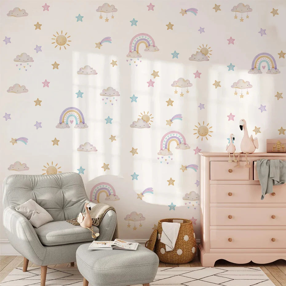 Rainbow Clouds And Stars Wall Decals For Baby Room