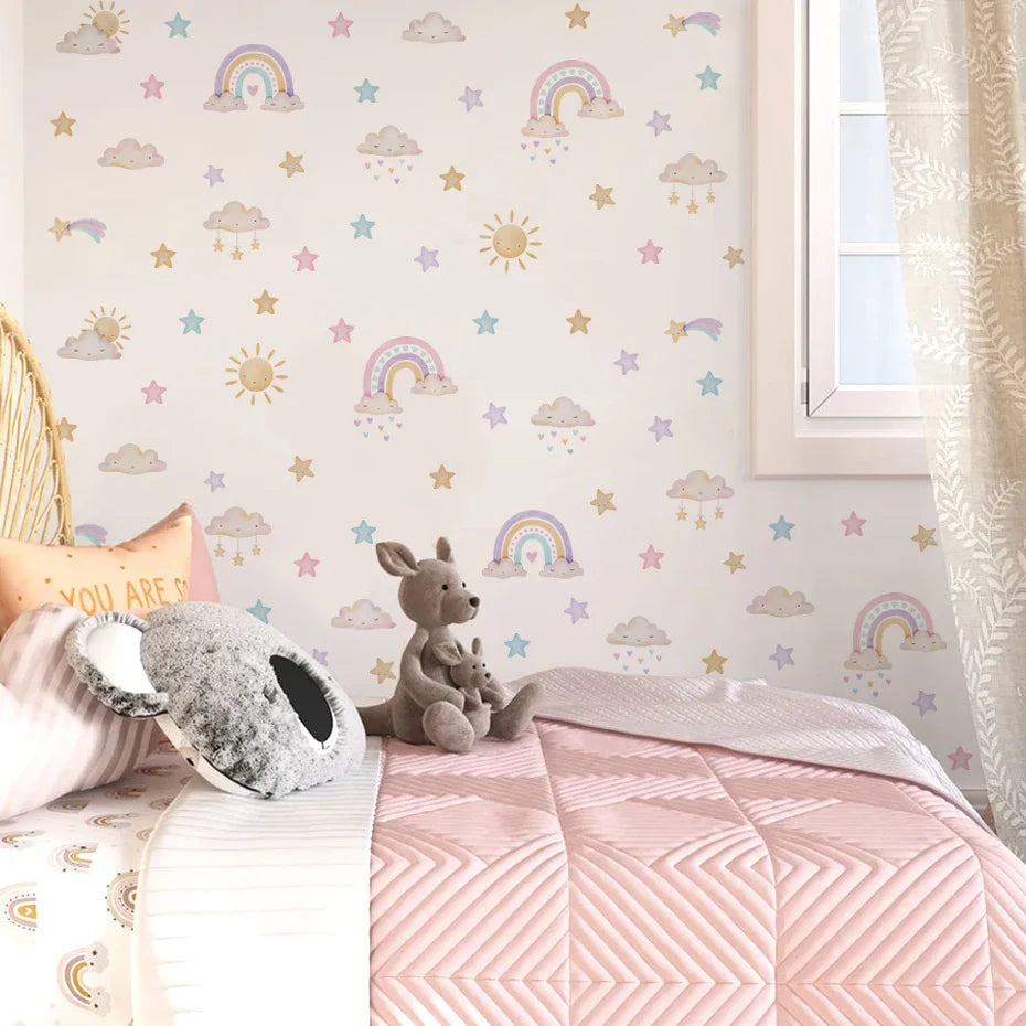 Rainbow Clouds And Stars Wall Decals For Baby Room