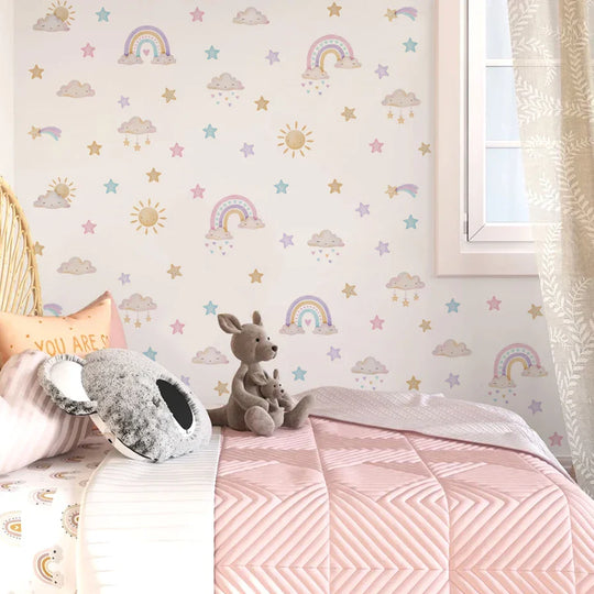 Rainbow Clouds And Stars Wall Decals For Baby Room