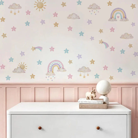 Rainbow Clouds And Stars Wall Decals For Baby Room