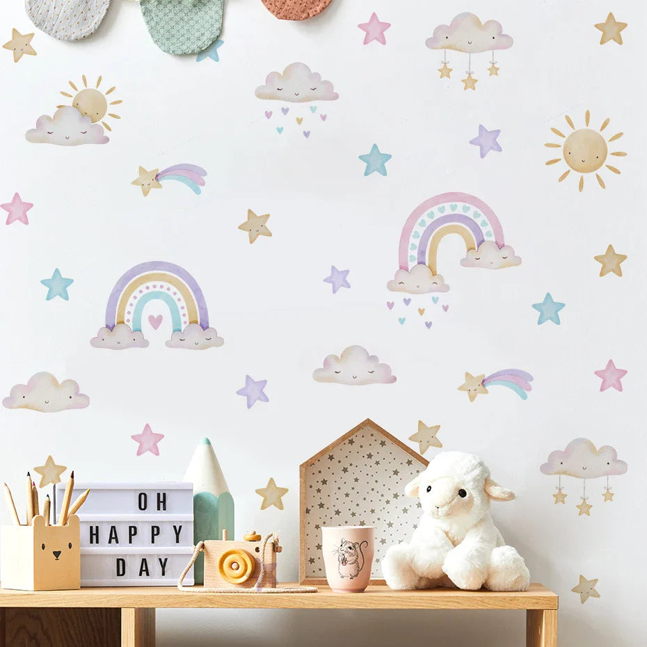 Rainbow Clouds And Stars Wall Decals For Baby Room