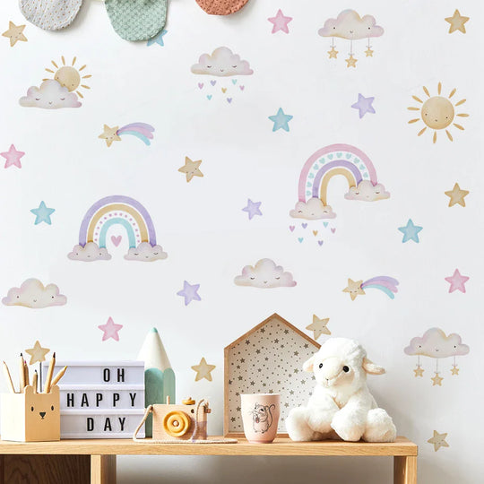 Rainbow Clouds And Stars Wall Decals For Baby Room