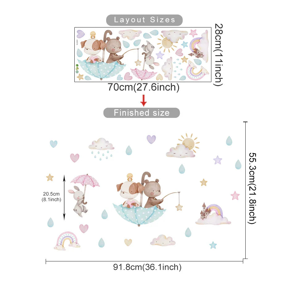 Rainbow Friends Cartoon Animal Wall Decals For Kids Room