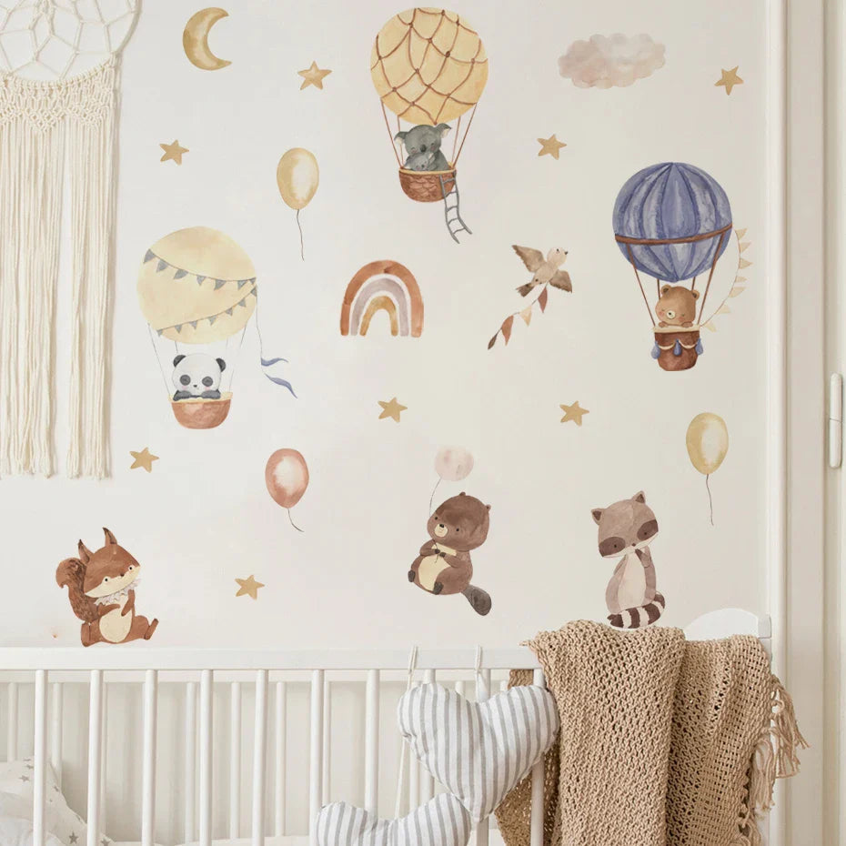 Rainbow Unicorn Hot Air Balloons Wall Decals For Kids Room