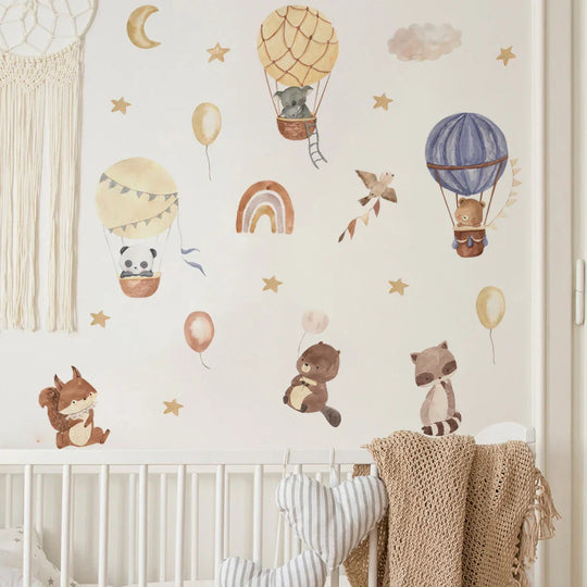 Rainbow Unicorn Hot Air Balloons Wall Decals For Kids Room