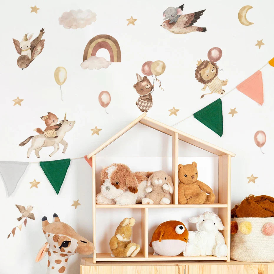 Rainbow Unicorn Hot Air Balloons Wall Decals For Kids Room