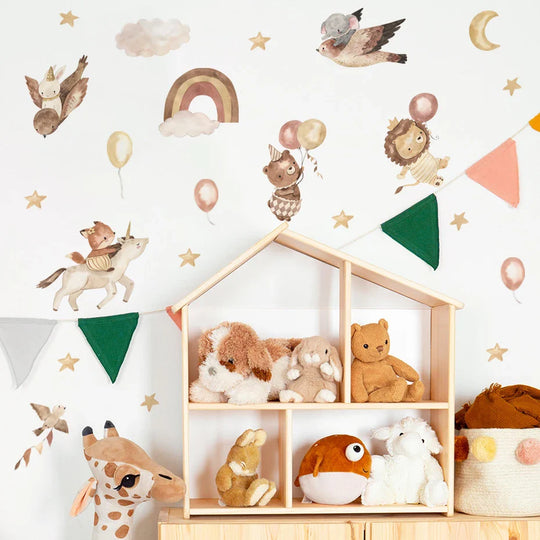 Rainbow Unicorn Hot Air Balloons Wall Decals For Kids Room