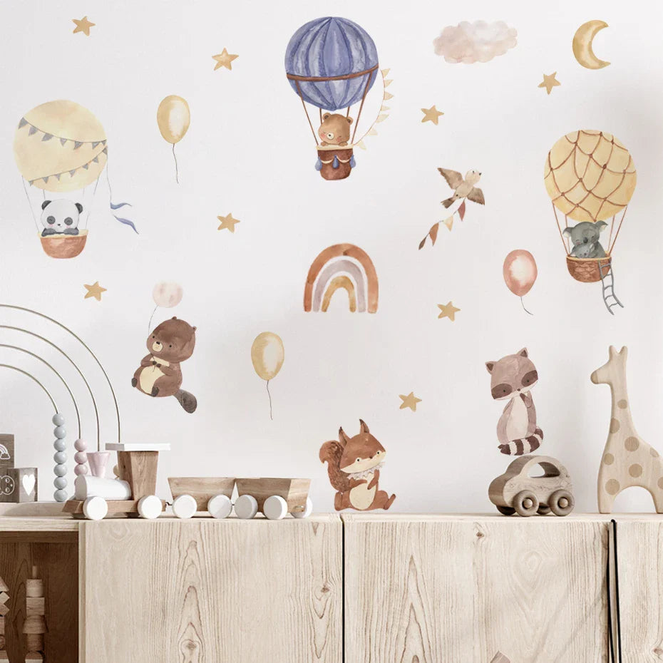 Rainbow Unicorn Hot Air Balloons Wall Decals For Kids Room