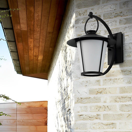 1-Light Vintage Opal Glass Black Outdoor Wall Light