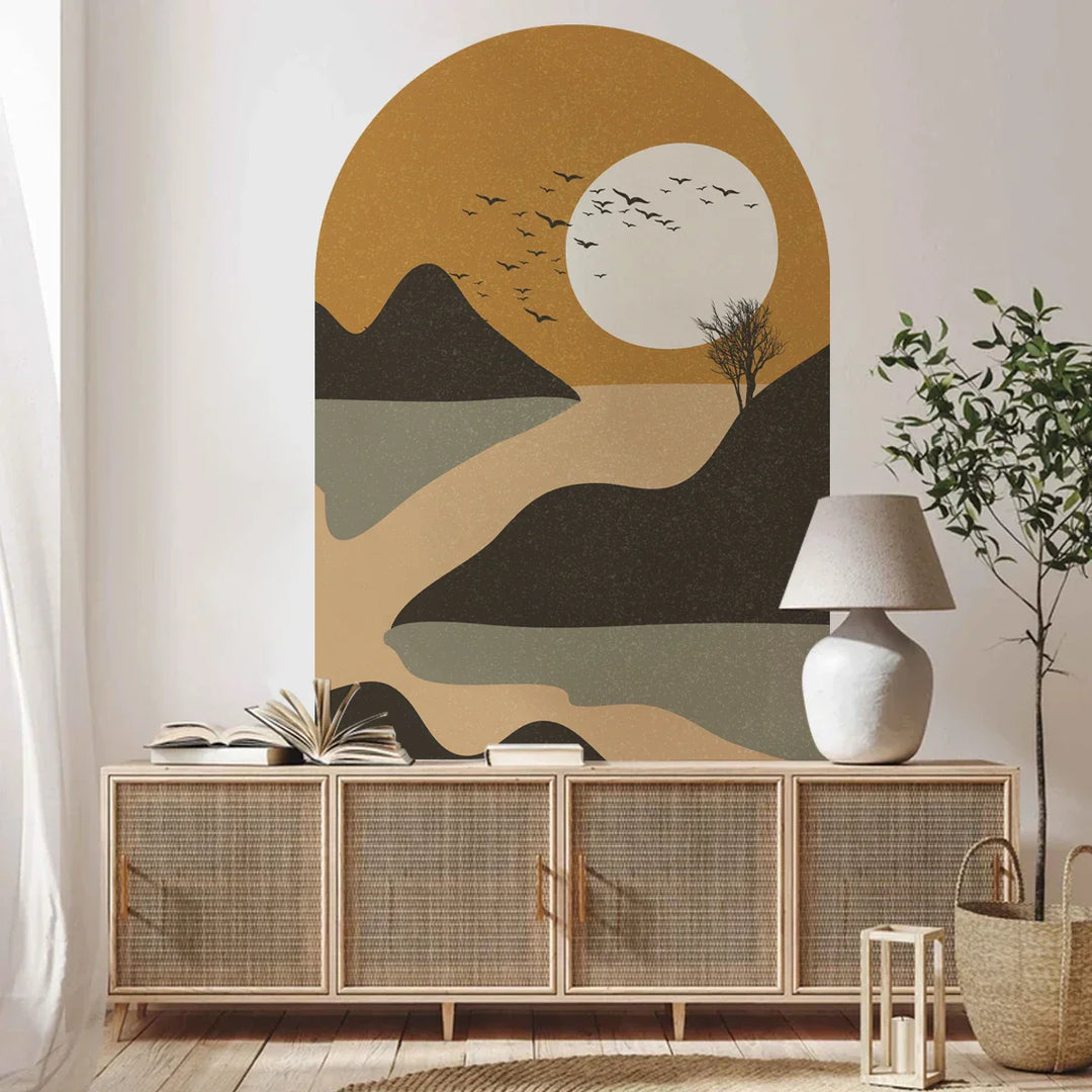 Rustic River Sunset Archway Wall Mural For Living Spaces