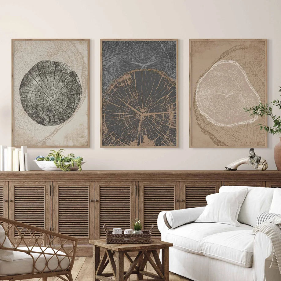 Rustic Tree Rings Abstract Nordic Canvas Wall Art