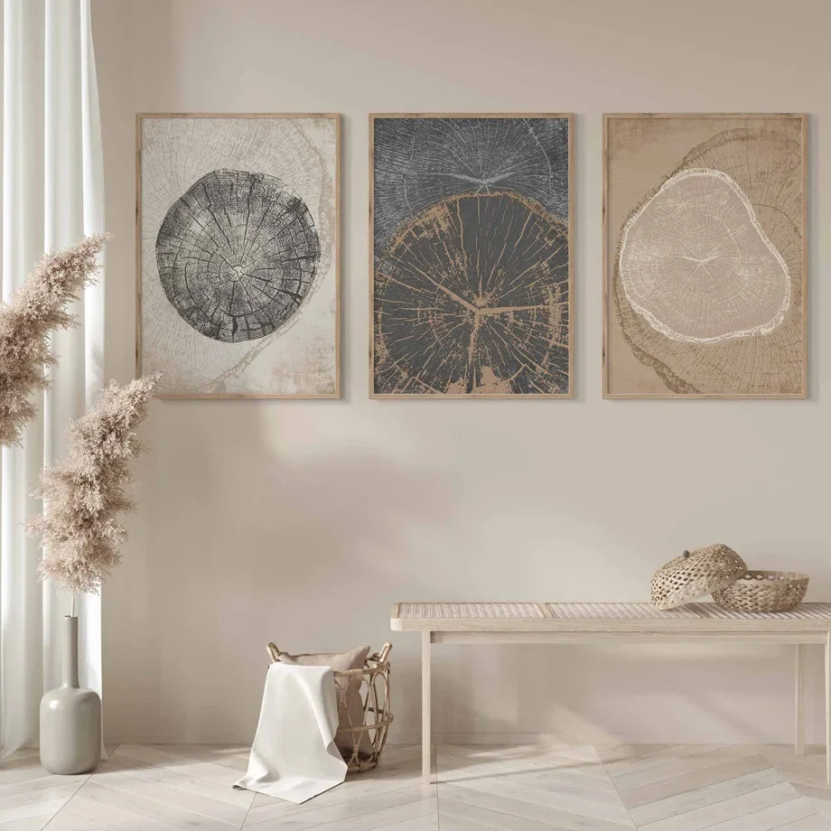 Rustic Tree Rings Abstract Nordic Canvas Wall Art
