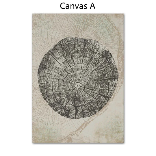 Rustic Tree Rings Abstract Nordic Canvas Wall Art
