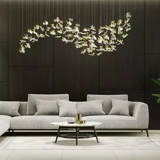 Modern Glass Leaf Pendant Chandelier – Clear &amp; Gold Suspension Light