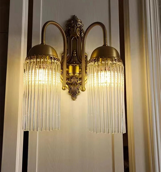French Luxury Copper Wall Lamp Golden Crystal LED Sconce Light