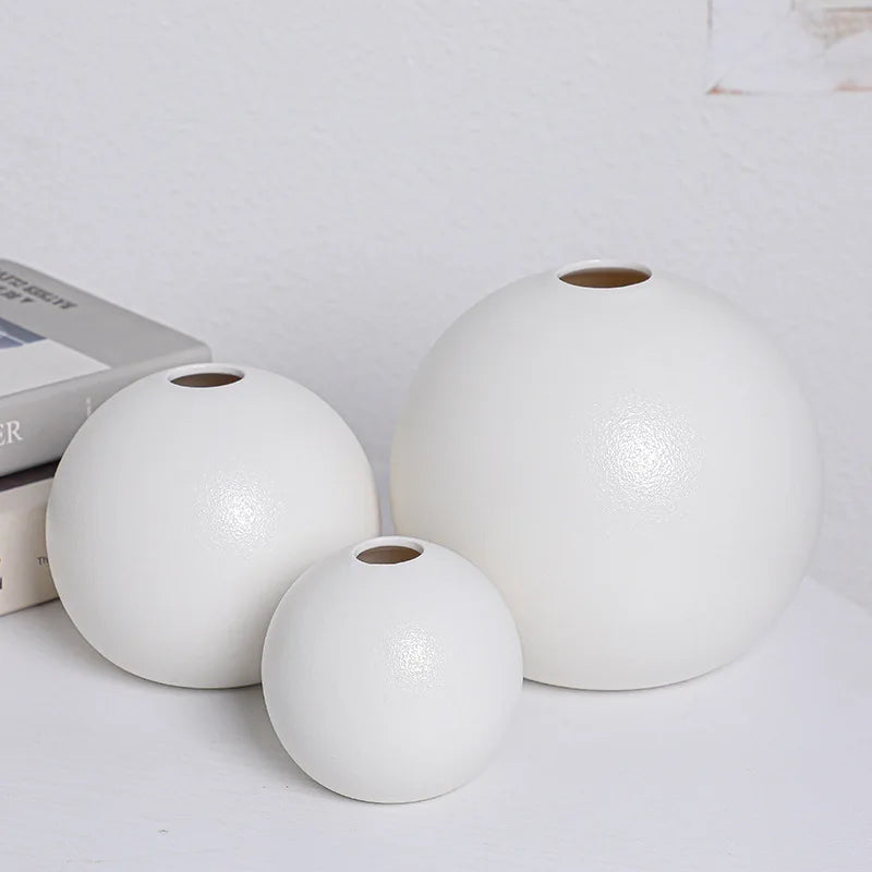 Black and White Ceramic Ball Vase for Hydroponic Flower Decor