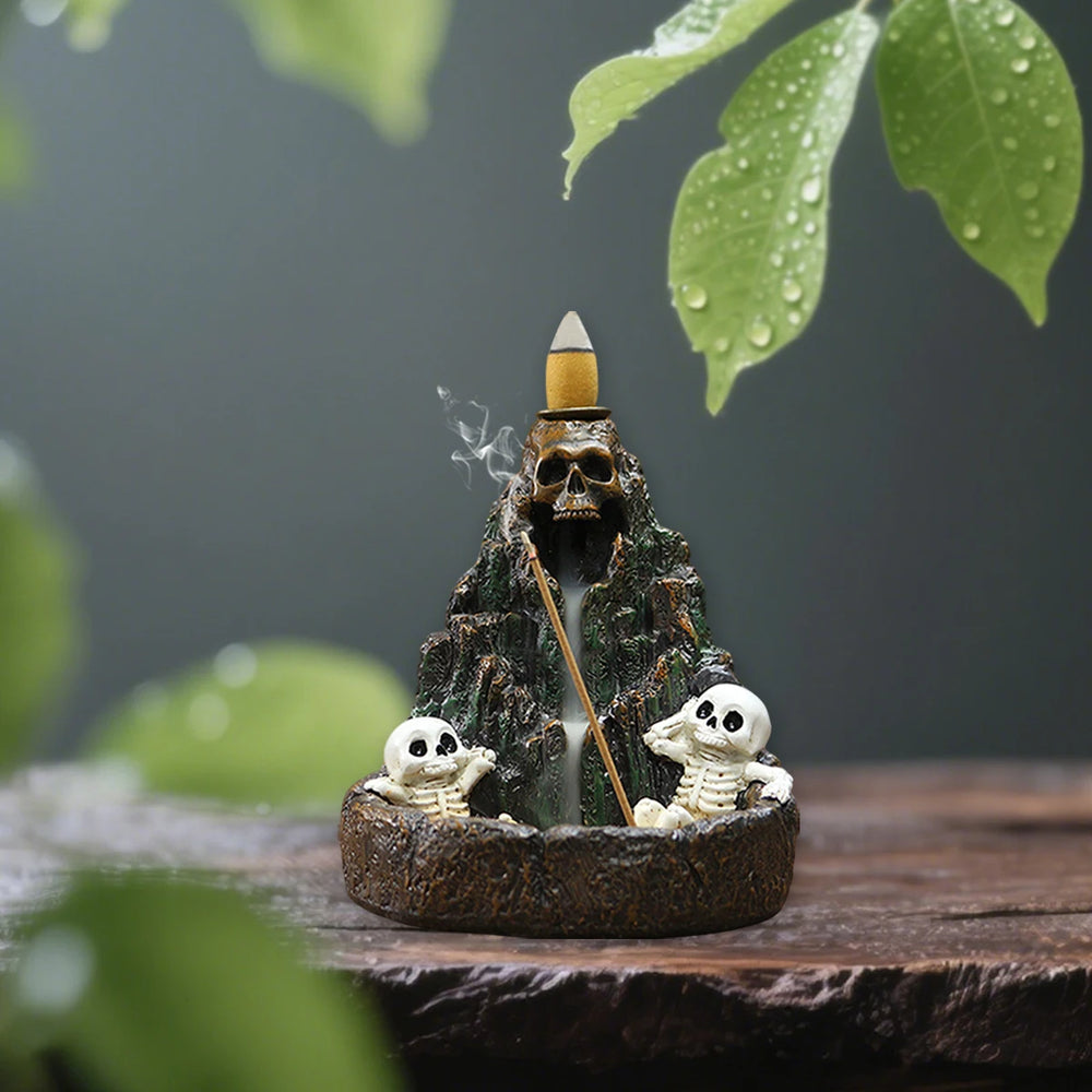 Skull Mountain Backflow Incense Burner Resin Decor
