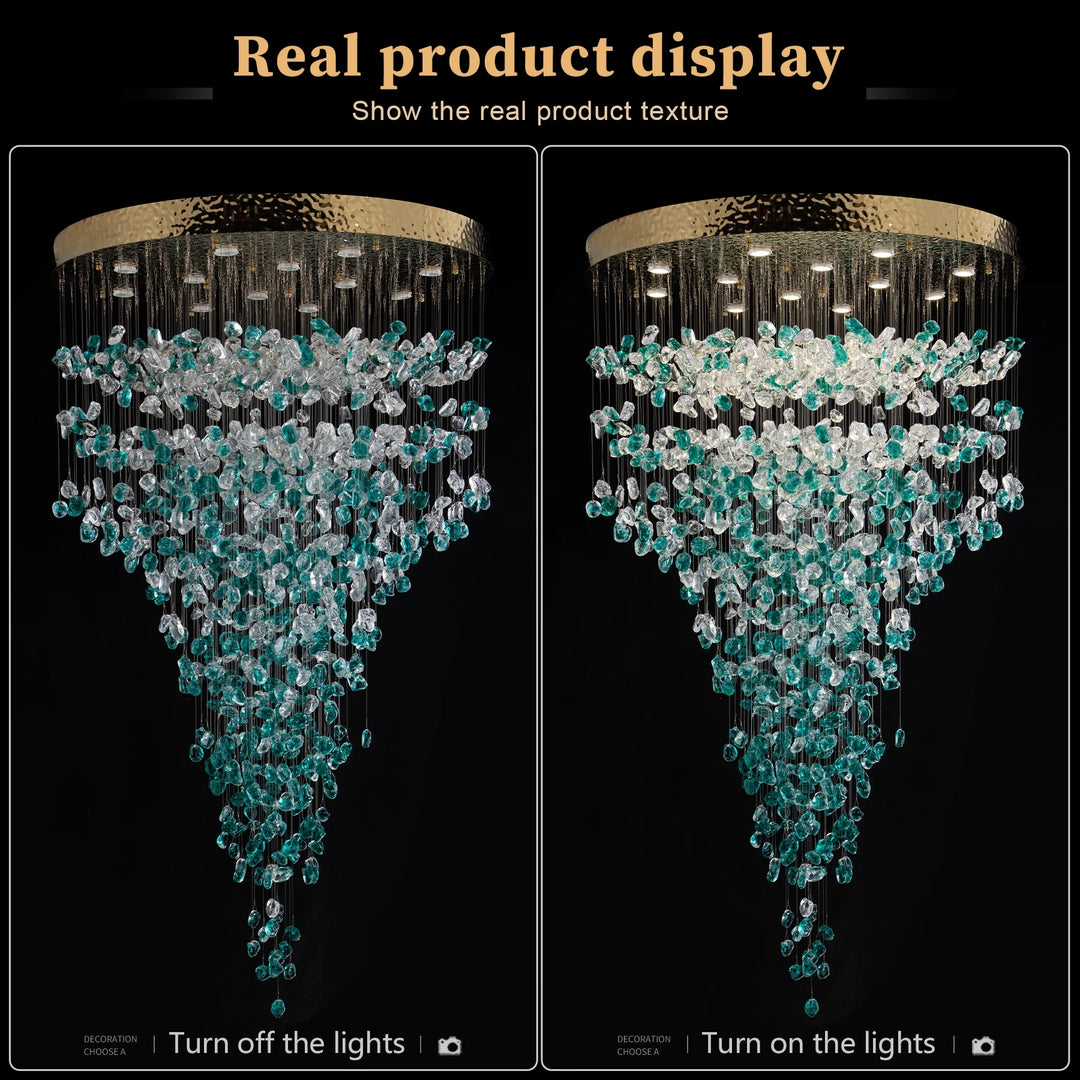 Large Green Crystal Chandelier Luxury LED Light for Lobby &amp; Stair