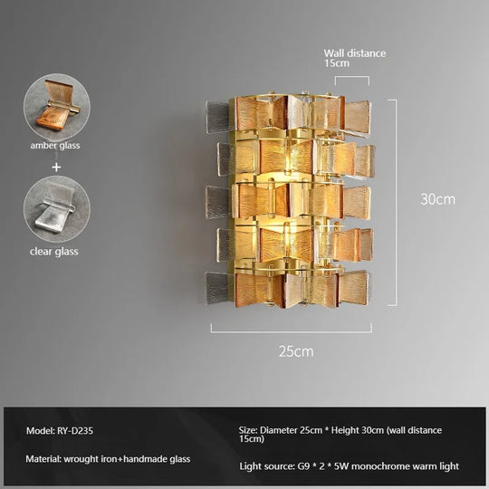 Simple Amber &amp; Blue Glass Wall Lamp – High-End Decorative Bedside Light