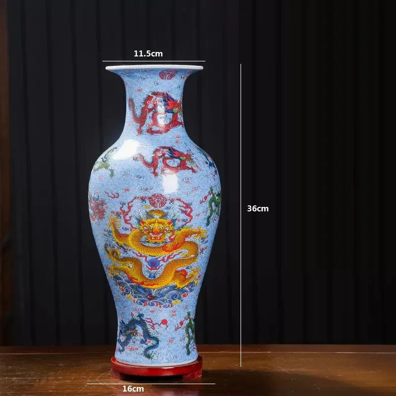 Large Ceramic Nine Dragons Decorative Vase for Living Room Decor