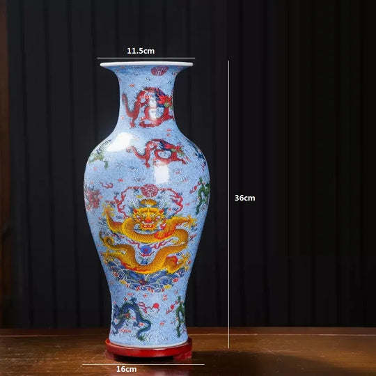 Large Ceramic Nine Dragons Decorative Vase for Living Room Decor