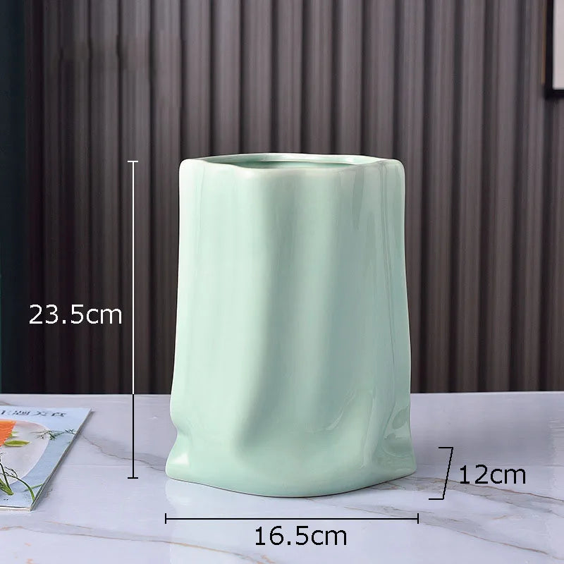 Pleated Texture Gold Plated Ceramic Vase for Desk and Home Decor