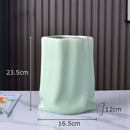 Pleated Texture Gold Plated Ceramic Vase for Desk and Home Decor