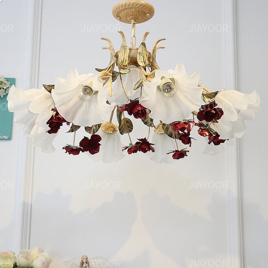 French Retro Flower Glass Chandelier for Bedroom &amp; Living Room