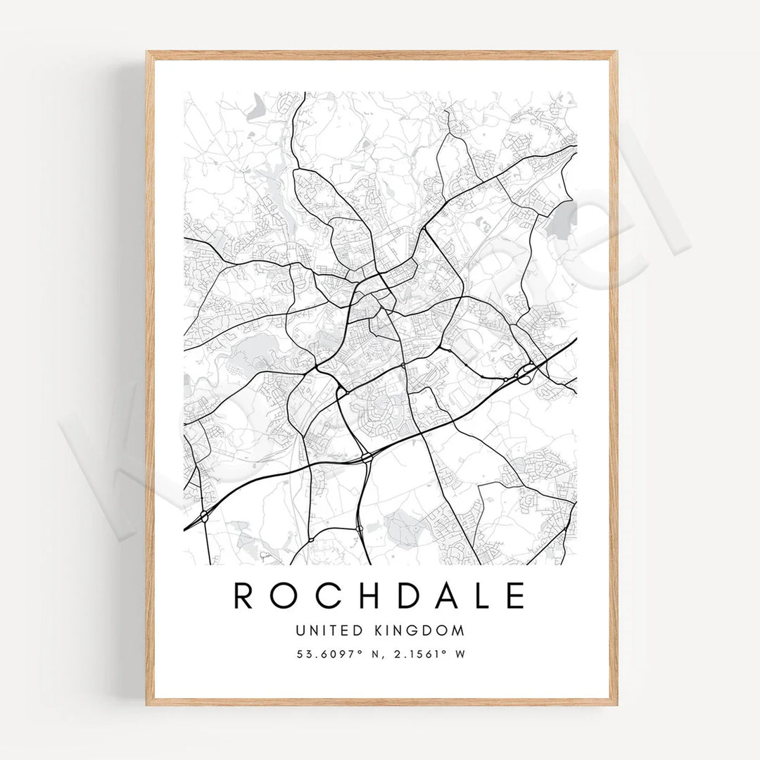 Minimalist Black White City Map Wall Art Canvas Print