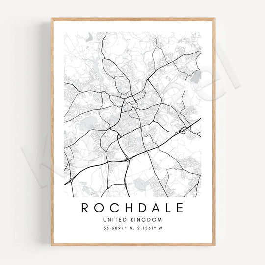 Minimalist Black White City Map Wall Art Canvas Print