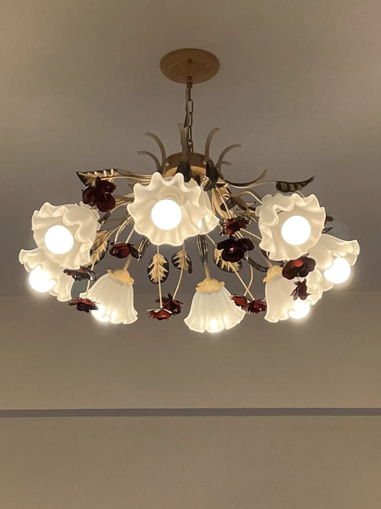 French Retro Flower Glass Chandelier for Bedroom &amp; Living Room