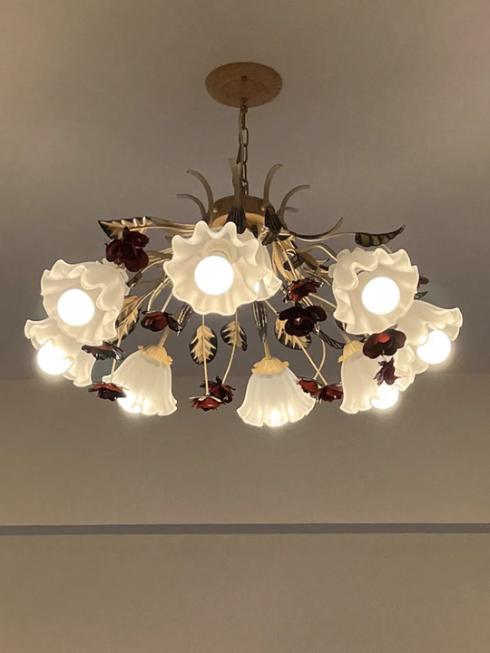 French Retro Flower Glass Chandelier for Bedroom &amp; Living Room
