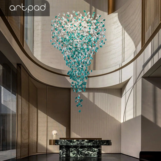 Large Green Crystal Chandelier Luxury LED Light for Lobby &amp; Stair