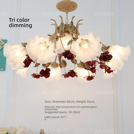 French Retro Flower Glass Chandelier for Bedroom &amp; Living Room