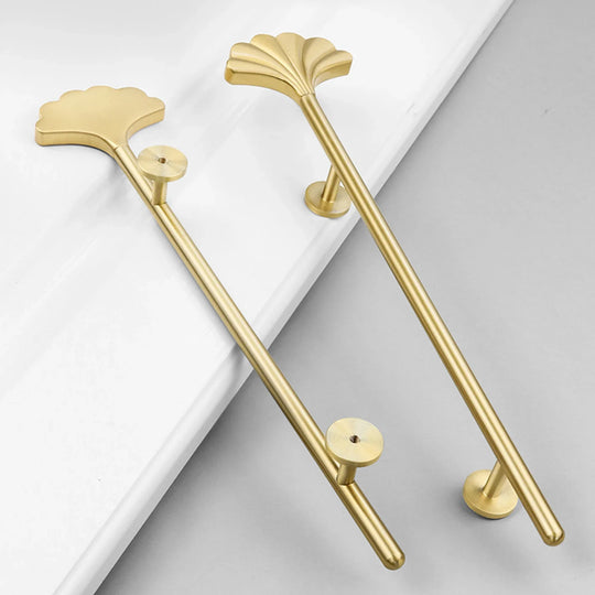 Solid Brass Ginkgo Leaf Handle – Elegant Gold Furniture Knob for Cabinets, Wardrobes, and Cupboards