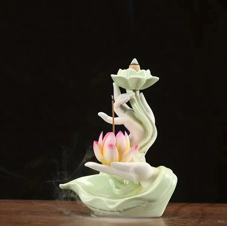 Ceramic Backflow Incense Stove Zen Buddha Hand Decor