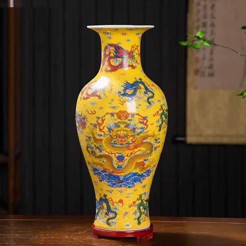 Large Ceramic Nine Dragons Decorative Vase for Living Room Decor