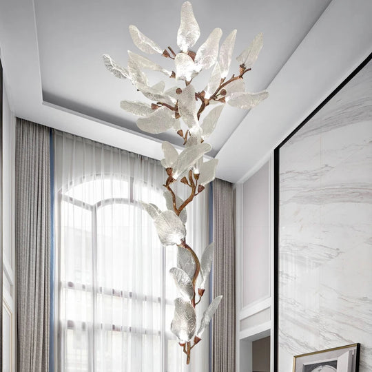 Luxury Leaf Chandelier Copper Pendant Light for Staircase &amp; Villa