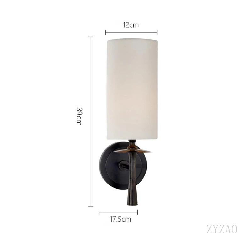 Retro Brass Wall Lamp Fabric Shade Corridor Staircase Bedside Light